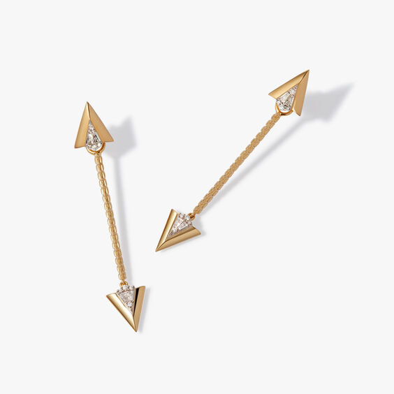 Deco 18ct Yellow Gold Diamond Long Arrow Drop Earrings